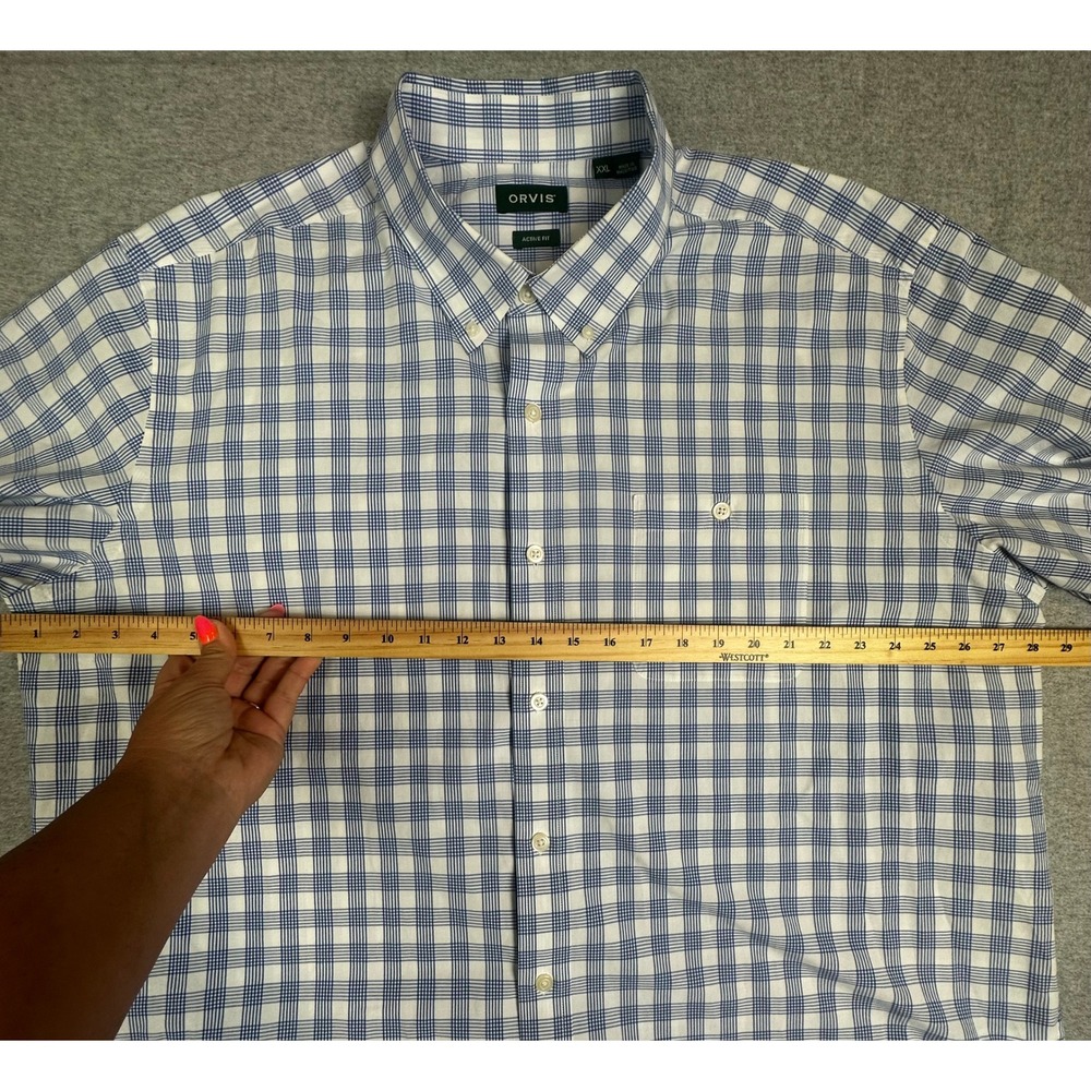 Orvis Button Down Shirt Mens XXL Blue White Plaid Active Fit LS - Picture 7 of 12